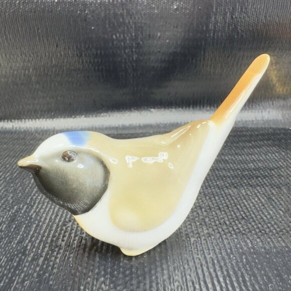 Lomonosov Sitting White Blue Multicolored Bird Longtailed Tit Figurine USSR VTG